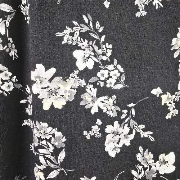 Isaac Mizrahi Live Top 1X Printed Floral Black Mock Neck Shirred 3/4 Slv Stretch - Picture 7 of 11